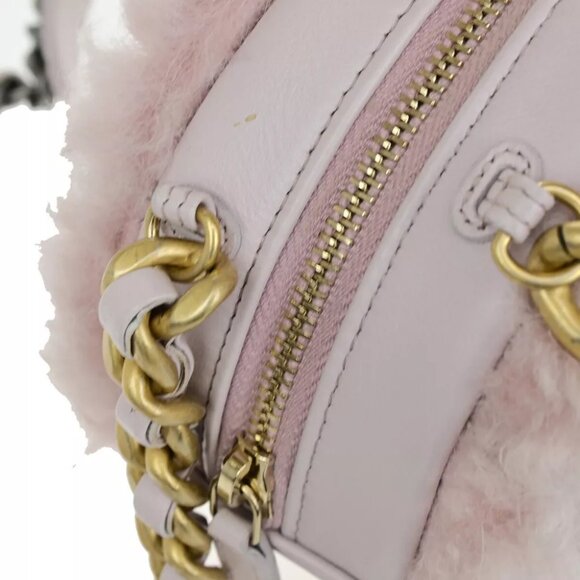 CHANEL 19 CC Logo Round Chain Shoulder Bag Shearling Leather Pink GHW 382RK077 - Picture 16 of 16
